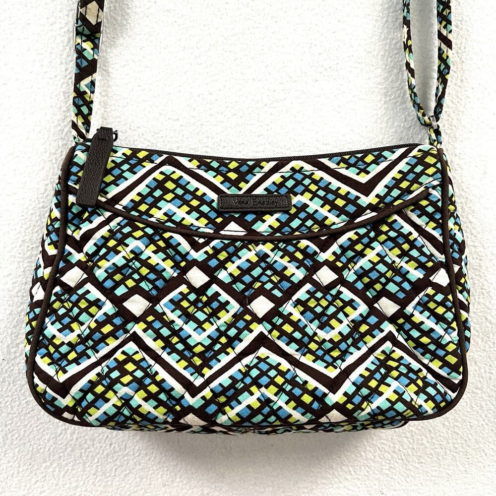Vera Bradley Little Crossbody Rain Forest Green Blue Brown Print Quilted Bag